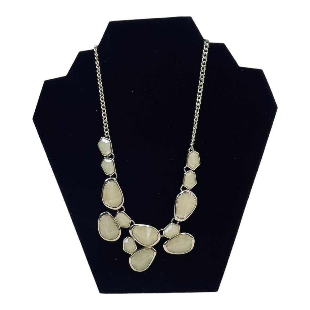 C Brand Fiona Cream Rhinestone Statement Bib Necklace Gold Tone Irredescent